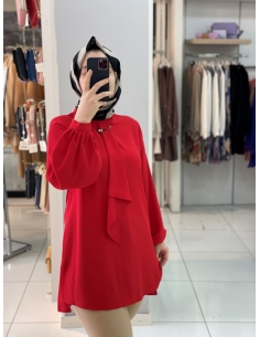 Levidor Fularlı Tunik 1037 kırmızı