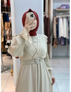 Klass Kemerli Elbise Ekru 2