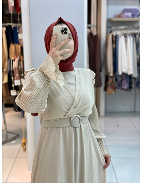 Klass Kemerli Elbise Ekru