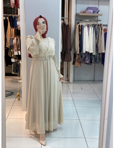 Klass Kemerli Elbise Ekru