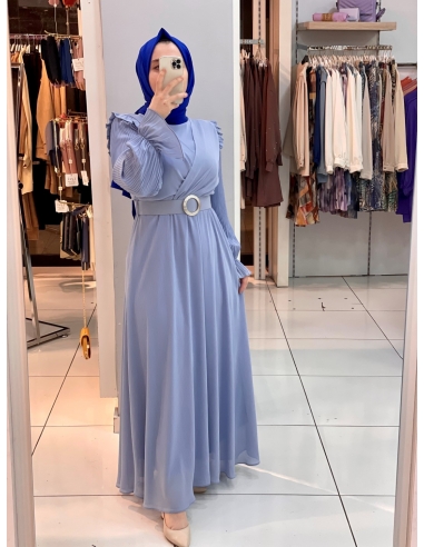 Klass Kemerli Elbise mavi