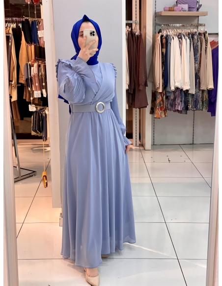 Klass Kemerli Elbise mavi