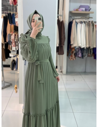 Klass Plise Elbise mint yeşil