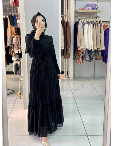 Klass Plise Elbise Siyah