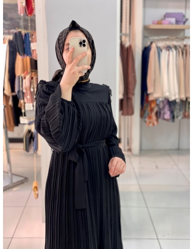 Klass Plise Elbise Siyah