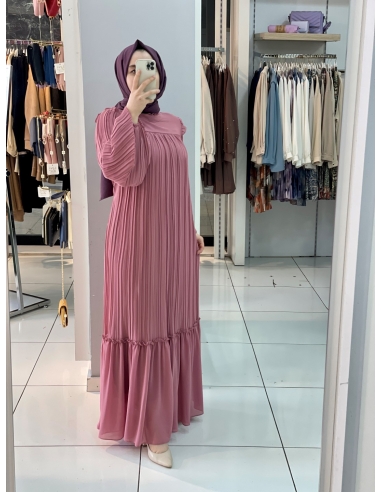 Klass Plise Elbise pudra