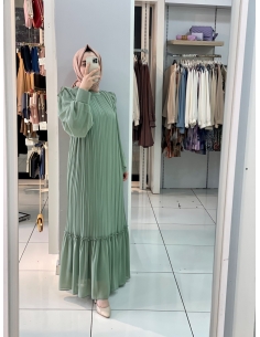 Kolu Plise Elbise 2553 mint yeşili 2