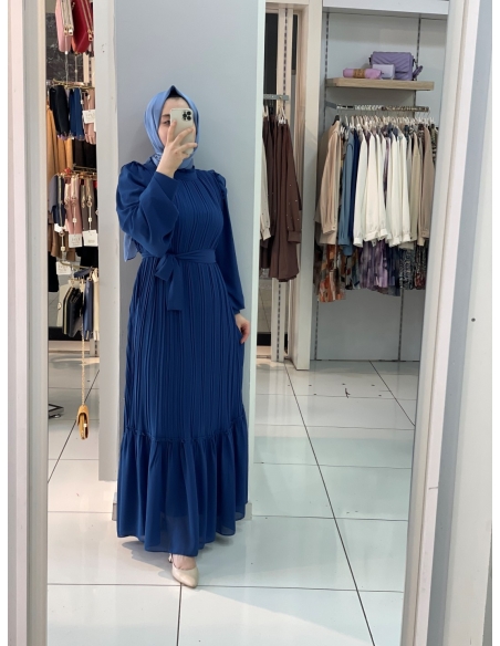 Kolu Plise Elbise 2553 lacivert