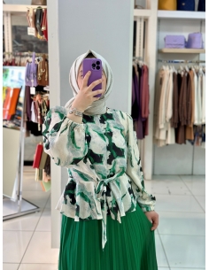 N Prive Keten Bluz YEŞİL