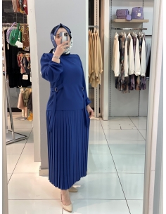 Özkayalar Belden Bağlamalı  Plise Takım İNDİGO