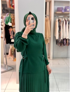 Özkayalar Belden Bağlamalı Plise Takım ZÜMRÜT 2