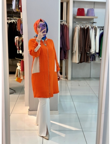 N Prive File Detaylı Kapşonlu Keten Kap 14044...