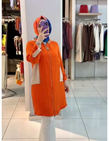 N Prive File Detaylı Kapşonlu Keten Kap 14044...