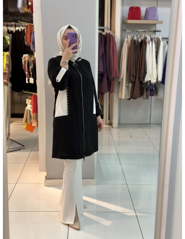 N Prive File Detaylı Kapşonlu Keten Kap 14044...