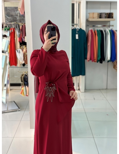 Zen Abiye Elbise bordo 2139