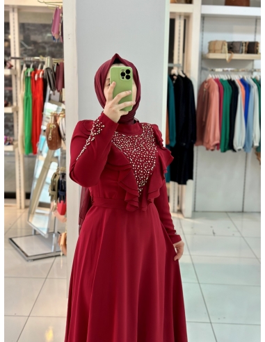 Mısra Zen Abiye Elbise 2109 bordo