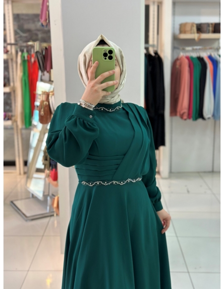 Mısra Zen Abiye Elbise 2102 zümrüt