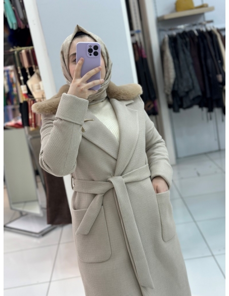 N Prive Kaşe Kaban 14069 Taş rengi