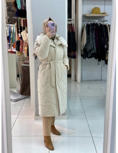 N Prive Asimetrik Desen Kürklü Şişme Mont 20001 TAŞ