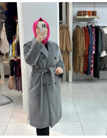 Düşes Tüylü Kaşe Kaban gri