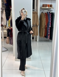 N Prive Kürklü Kaban siyah 14063