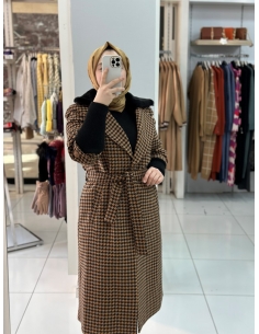 Zafina Kazayağı Kaşe Kaban kahve 2