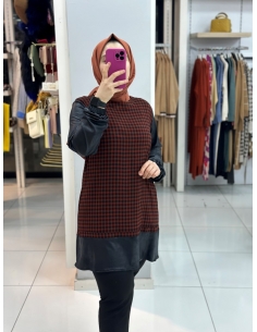 N Prive Deri Detaylı Kareli Tunik TABA