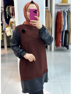 N Prive Deri Detaylı Kareli Tunik TABA 2