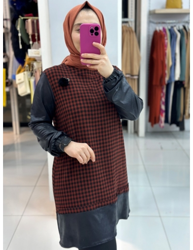 N Prive Deri Detaylı Kareli Tunik TABA