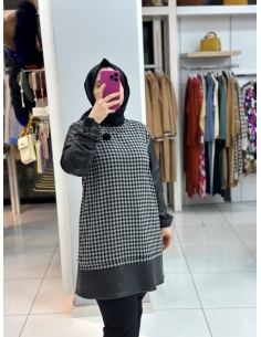 N Prive Deri Detaylı Kareli Tunik gri 2