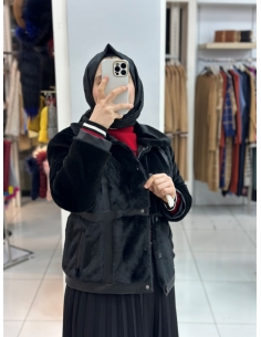 N Prive Kürklü Ceket siyah 2