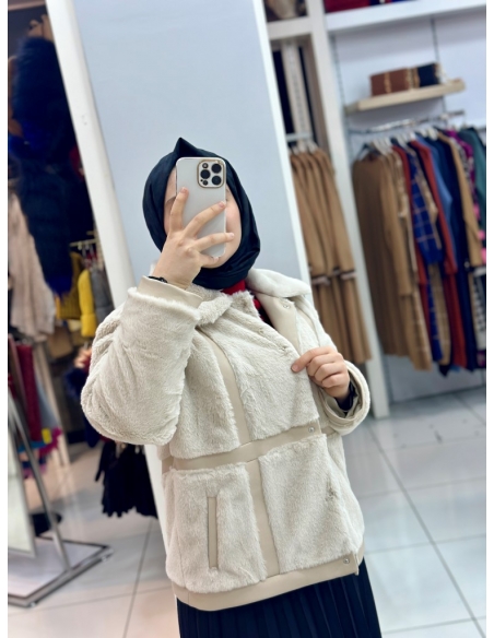 N Prive Kürklü Ceket Ekru