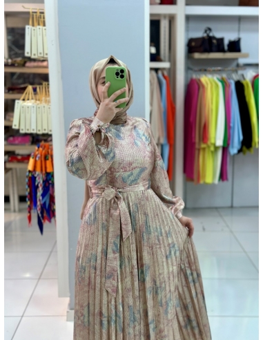 N Prive Simli Plise Detaylı Abiye Elbise 13157