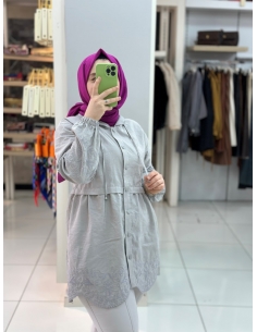 N Prive Nakışlı Trençkot 14086 GRİ