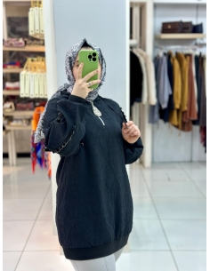 N Prive Kol Detaylı Ribanalı Tunik 19185 siyah