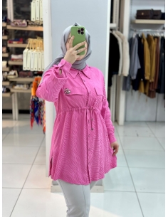 N Prive Jakarlı Beli Büzgülü Tunik 19170 pembe 2