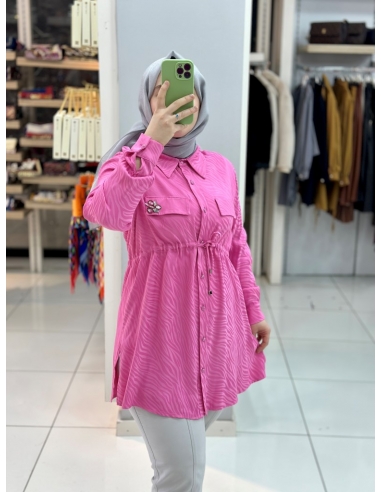 N Prive Jakarlı Beli Büzgülü Tunik 19170 pembe