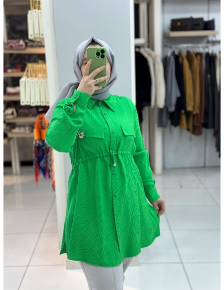 N Prive Jakarlı Beli Büzgülü Tunik 19170 yeşil