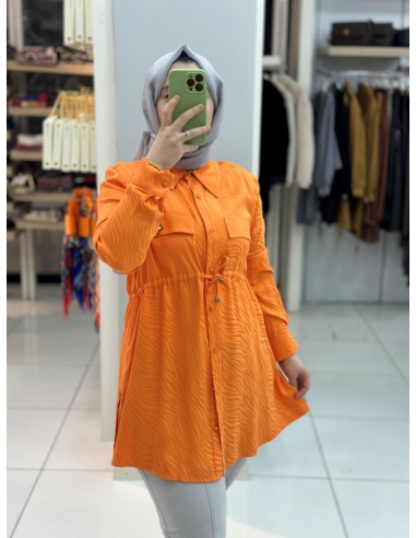 N Prive Jakarlı Beli Büzgülü Tunik 19170 turuncu