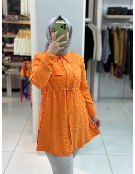 N Prive Jakarlı Beli Büzgülü Tunik 19170 turuncu