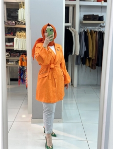 N Prive Jakarlı Ceket  Turuncu 15075