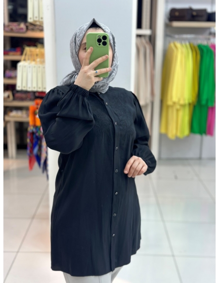 N Prive Nakışlı Modal Tunik siyah 19199