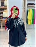 N Prive Baskı Detaylı poplin Tunik 19193 siyah