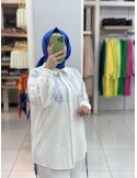 N Prive Baskı Detaylı poplin Tunik 19193 mavi