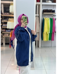 N Prive Tilsitme ve Taşlı Kot Trenç koyu mavi