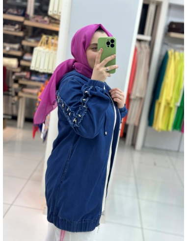 N Prive Tilsitme ve Taşlı Kot Trenç koyu mavi