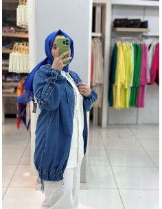 N Prive Tilsitme ve Taşlı Kot Trenç Açık mavi