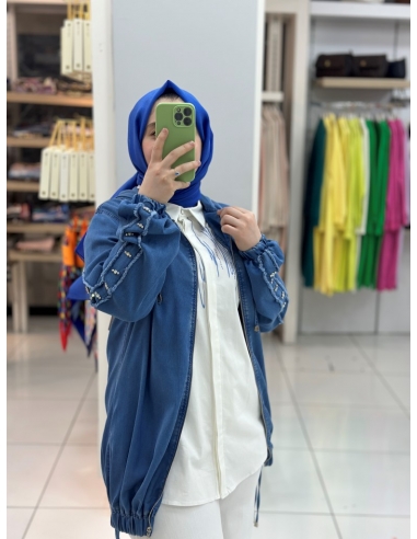 N Prive Tilsitme ve Taşlı Kot Trenç Açık mavi