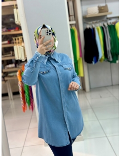 N Prive Taşlı Tencel Tunik F19622 mavi