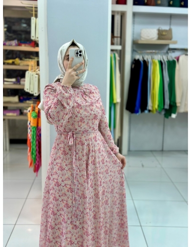 Seng Dalgalı Elbise 1112 pembe